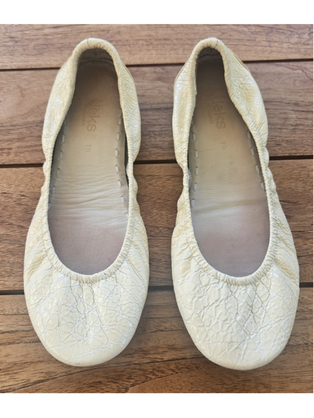 Tieks Diamond White Croc Ballet Flats - Size 10 (Foldable Italian Leather)